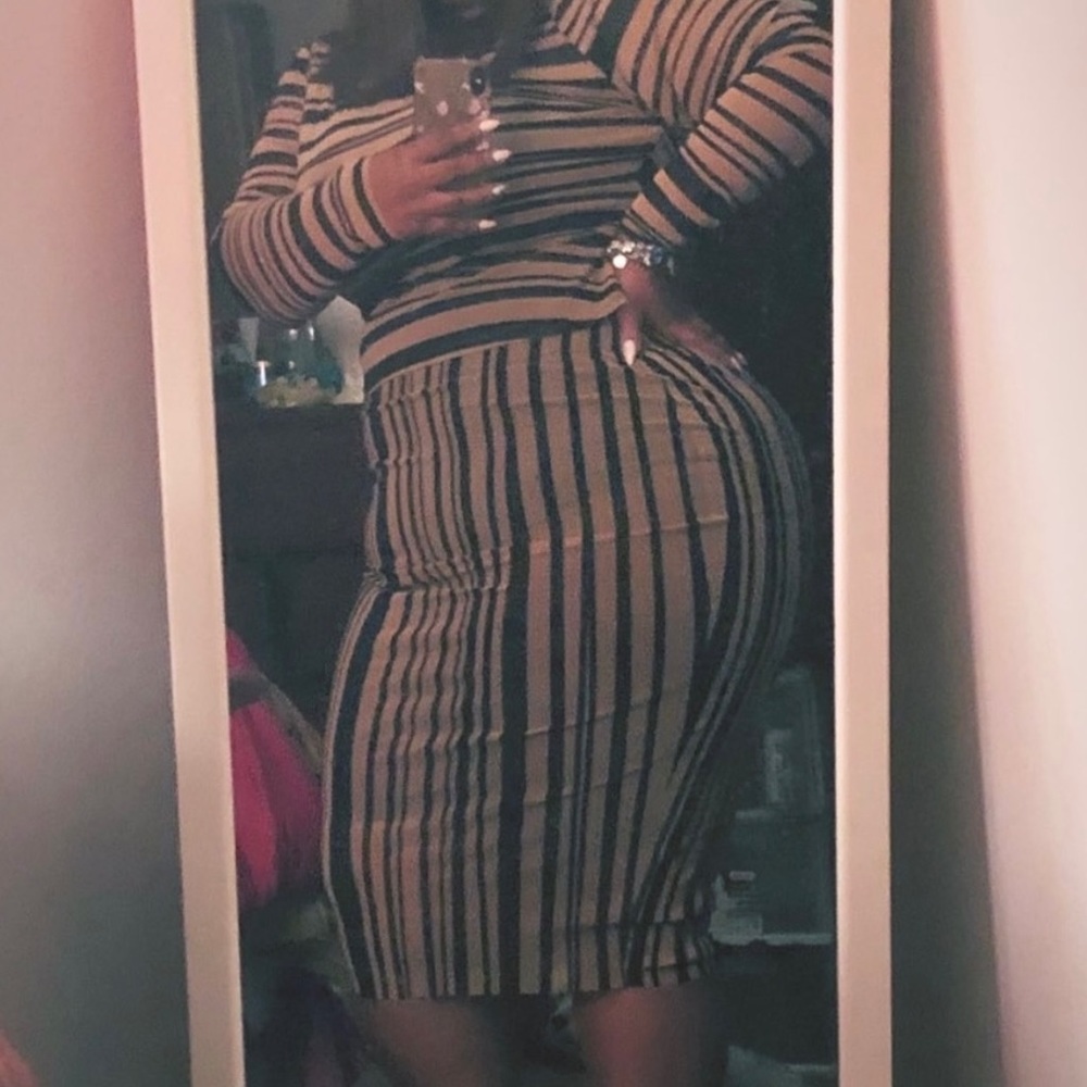 Fashion to Figure. Plus size 1. Brown and Black print mesh skirt and top set.